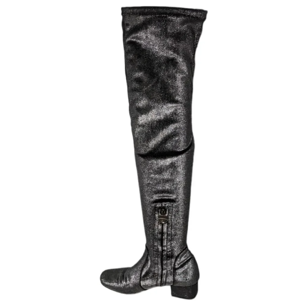CHIARA FERRAGNI Metallic Glitter Love Stretch Over the Knee Boots 38